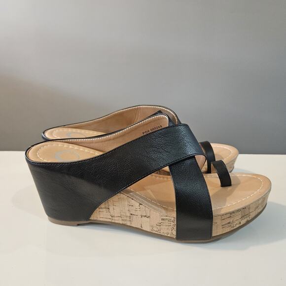 Journee Collection Women Rayna Cork Wedge Slide Sandals Size US 8.5 Black READ - Picture 1 of 10